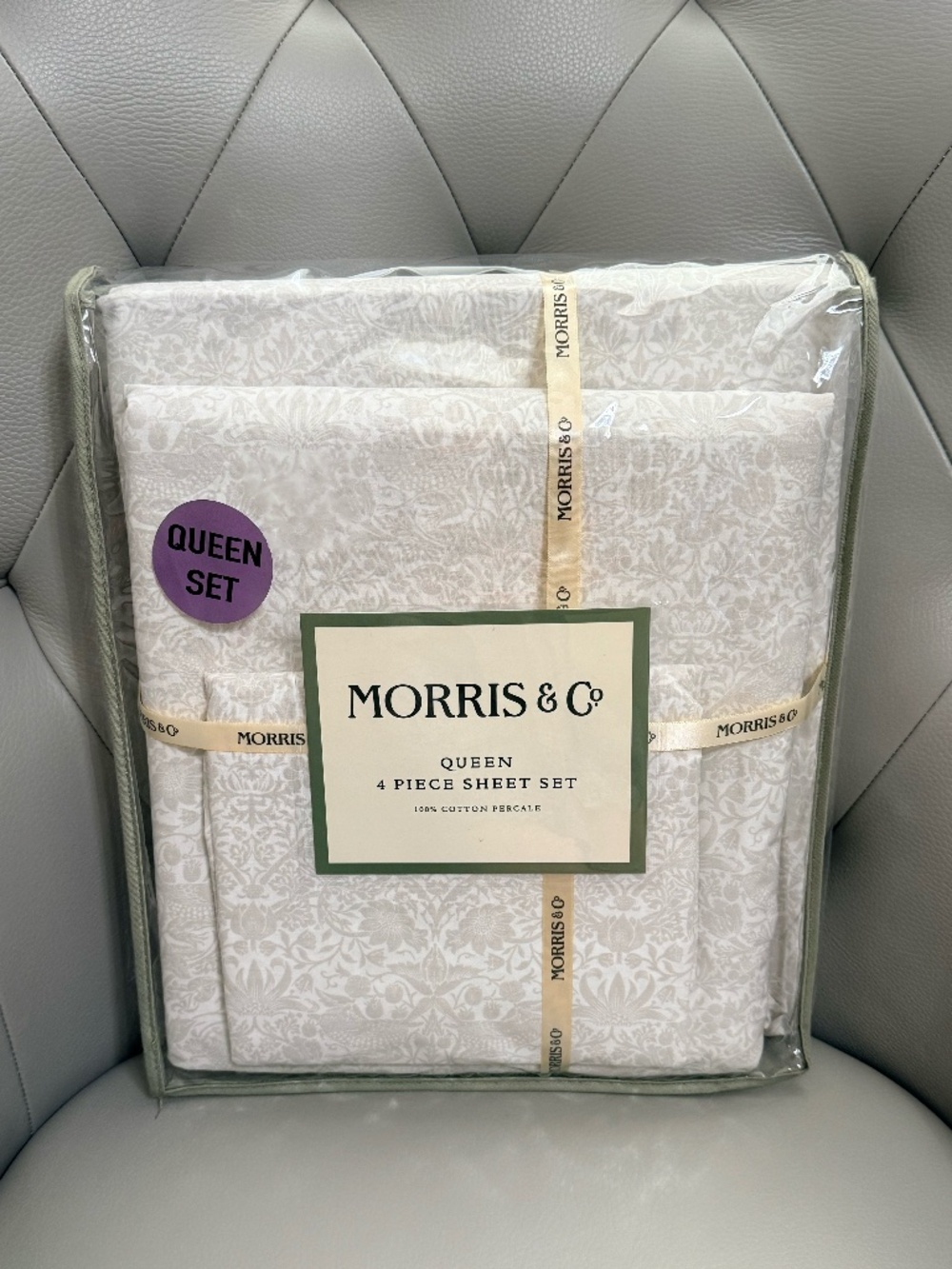 Morris & Co 4pc Cotton Percale Floral Botanical Queen Fitted Pillow Sheet Set